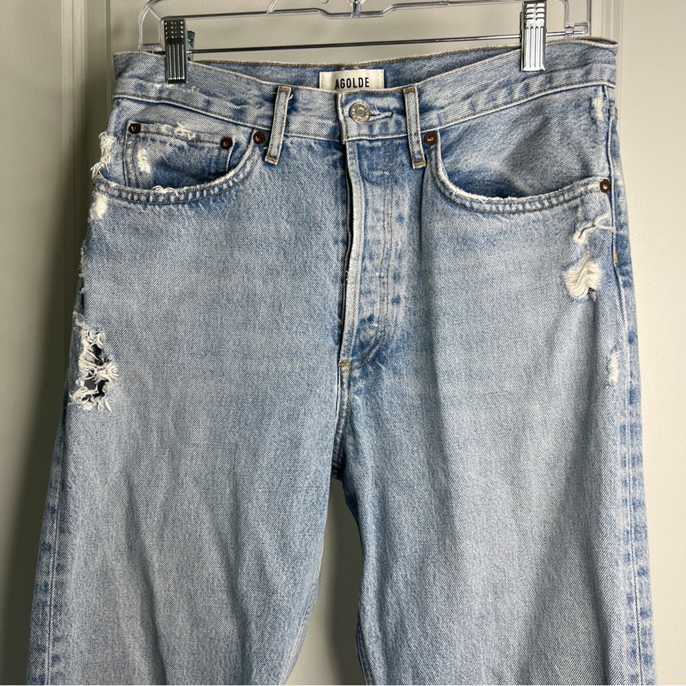 Agolde Womens Jeans 90s Crop Distressed Size 27 Highrise Light Wash Loose